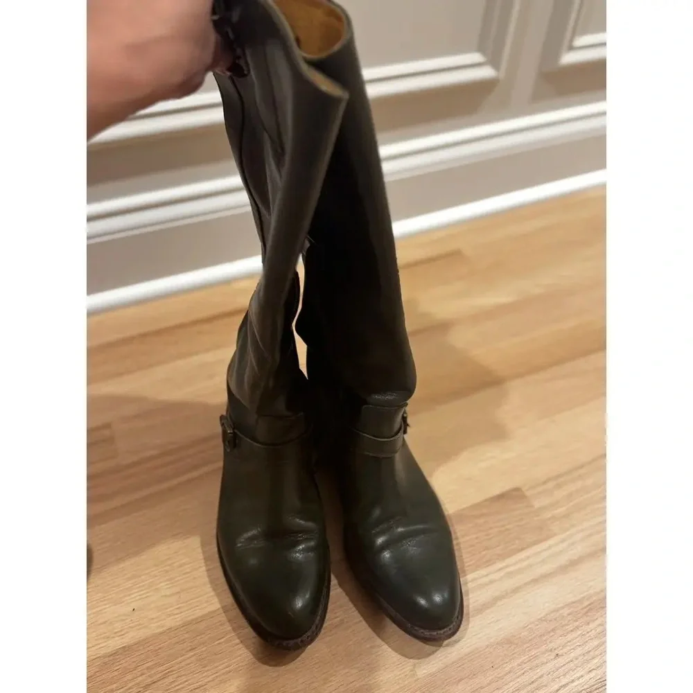 Frye Dorado Green Riding Equestrian Leather Buckle Knee High Boots 8